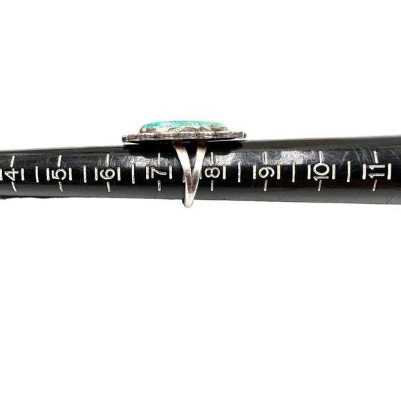 Vintage Native American Blue Turquoise Sterling Silver Ring Size 7.5 13 Grams - Picture 5 of 6